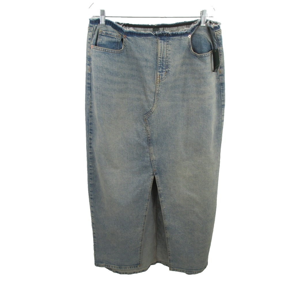 NWT WILD FABLE Maxi Jean Skirt Women Size 16 Blue Denim Front Slit Elastic Waist